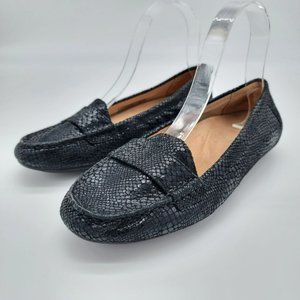 Vionic Womens Size 8 Black Snake Larrun Leather Slip On Shoes Loafers Flats